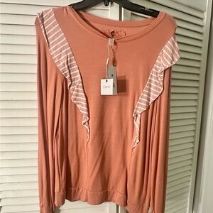 Cupio Women's Coral Ruffle Long Sleeve Top